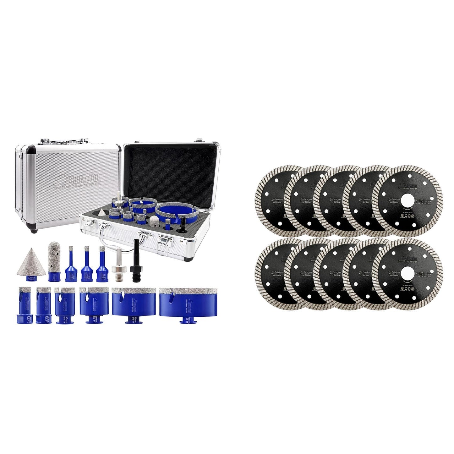 SHDIATOOL Diamond Tile Drill Bits Kit 13pcs, Porcelain Hole Saw Sets, Core Bits Cutter for Drilling Ceramic Marble Granite (6/8/10/20/25/35/50/75/100/20MM/2/SDS/HEX)