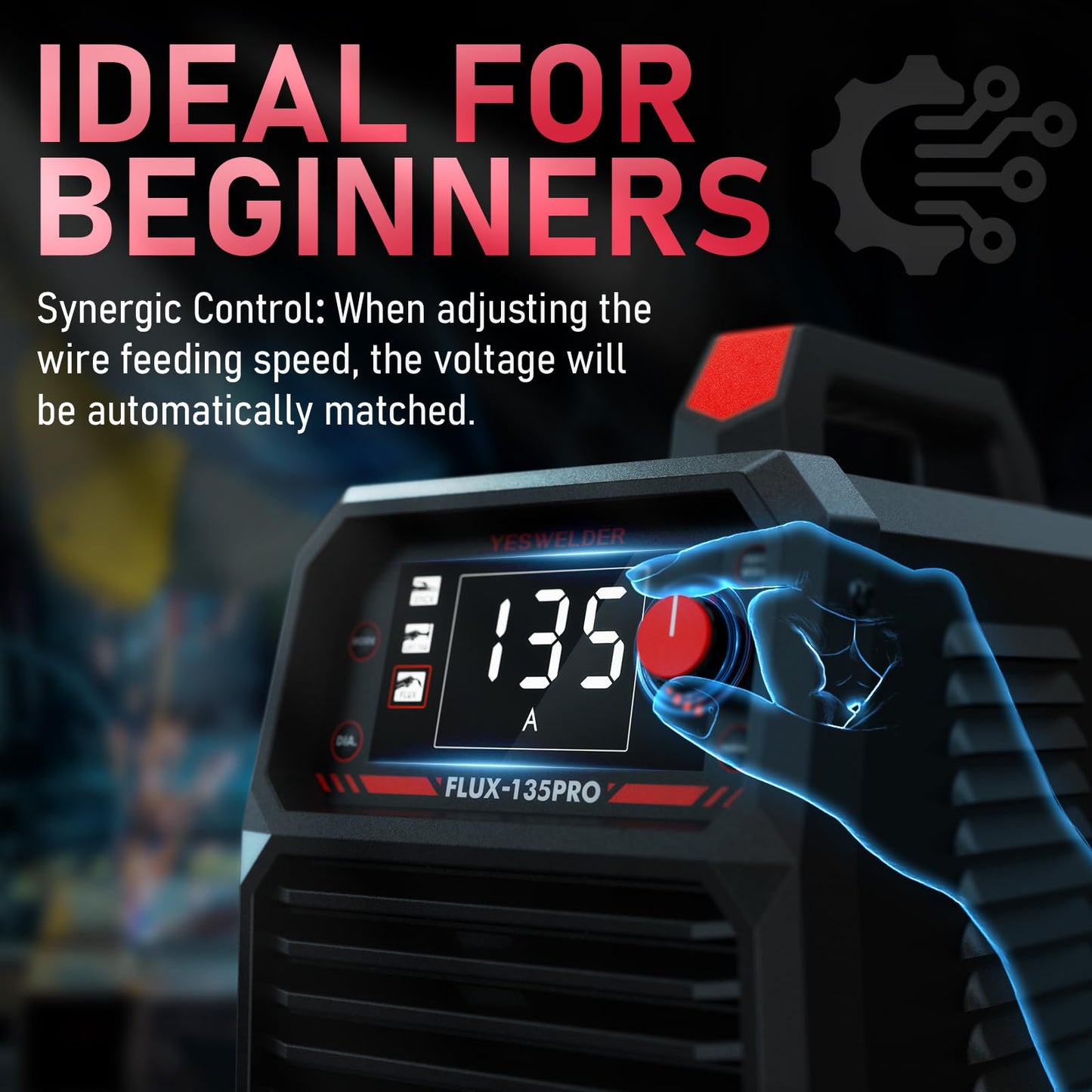 YESWELDER 135A MIG Welder, 110V Flux Core MIG/Lift TIG/Stick 3-in-1 Large LED Digital Display Welding Machine IGBT Inverter Welder