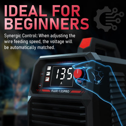 YESWELDER 135A MIG Welder, 110V Flux Core MIG/Lift TIG/Stick 3-in-1 Large LED Digital Display Welding Machine IGBT Inverter Welder