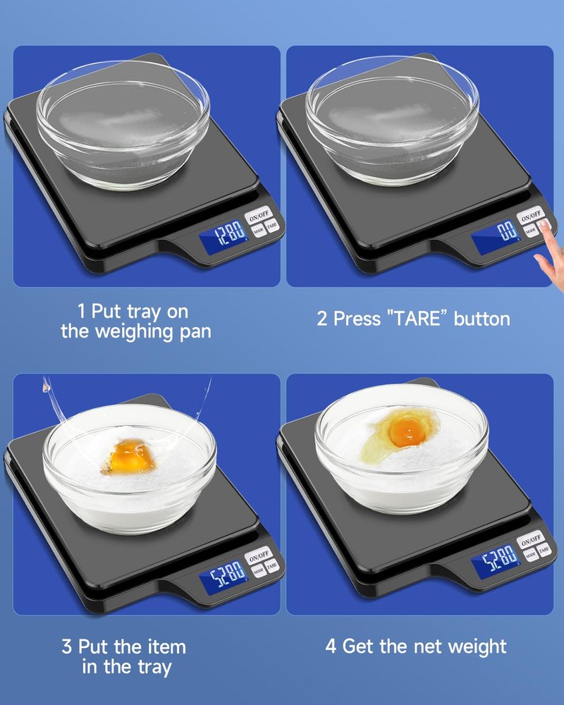 KUBEI Large 5kg/11lb Kitchen Scale with 0.1g/0.01oz High Precision, USB Rechargeable Food Scale, Stainless Steel Pan, with Tare Function,for Baking Cooking Coffee Package Postage