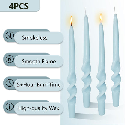 Blue Spiral Taper Candle Unscented Long Candle Twisted Candlesticks for Wedding Party Dinner Home Decoration