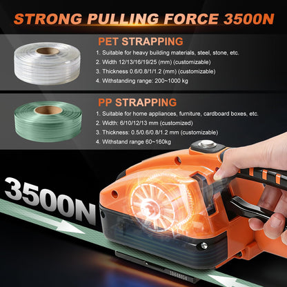 GEARCESS Electric Strapping Machine with LCD Screen, Tool Portable Baler for 1/2-5/8 in PP PET Straps 2 x 4000mah Battery Powered Automatic Banding Box Pallet (with Gloves and Goggles)
