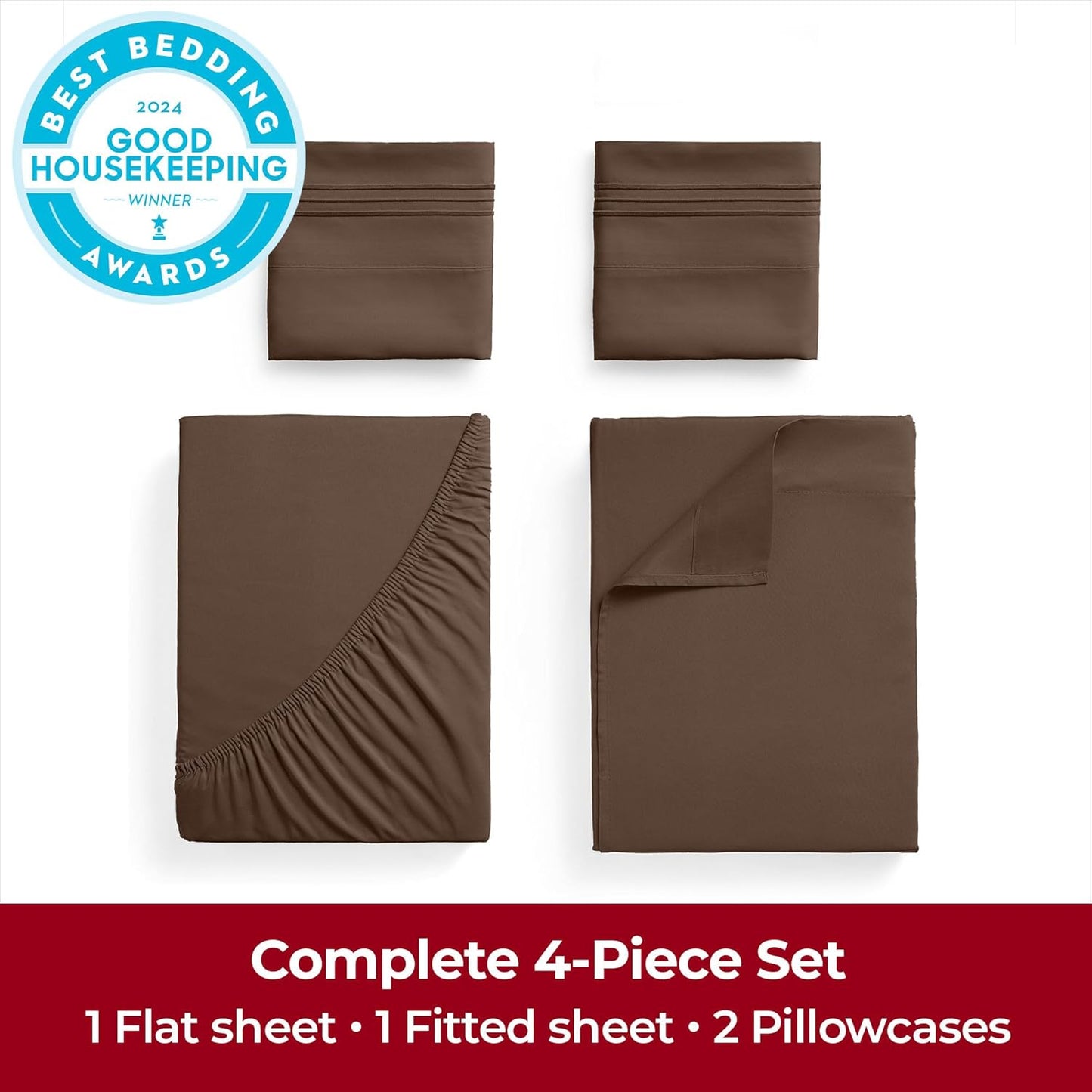 Mellanni Extra Deep California King Sheets - Ultra Soft, Cooling Bedding - 4 PC Set, Wrinkle & Stain Resistant (Brown)