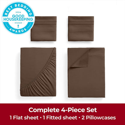 Mellanni Extra Deep California King Sheets - Ultra Soft, Cooling Bedding - 4 PC Set, Wrinkle & Stain Resistant (Brown)