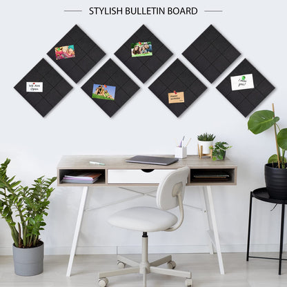 BXI Felt Bulletin Board - 12 X 12 X 0.4 Inches 6 Pcs Self-Adhesive Poster Cork Board with 30 Push Pins, Thick Pin Tiles Display Vision Board, Photo Picture Panels for Home Office Classroom Walls