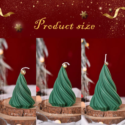 Christmas Tree Candle Spiral Pillar Candles Scented Soy Wax,Christmas Table Decor,Winter Centerpieces,Fireplace Mantel, Seasonal Home Decor，Set of 3,Green