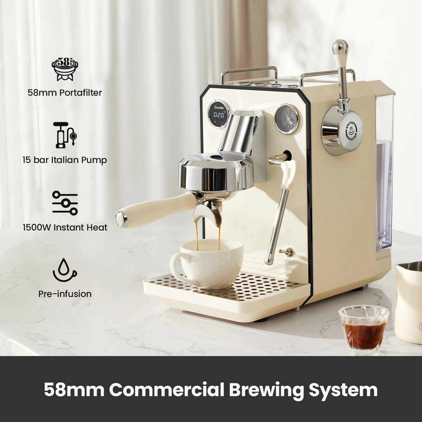 Gemilai G3006 White Espresso Machine & Burr Coffee Grinder & Digital Coffee Scales