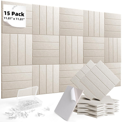 Large Felt Bulletin Board 59" x 35.5" 15 Pack Self-Adhesive Modular Felt Tiles, Cork Board Alternative for Wall, Acoustic Soundproof Panels for Home Office Classroom Decor with 50 Push Pins (Camel)