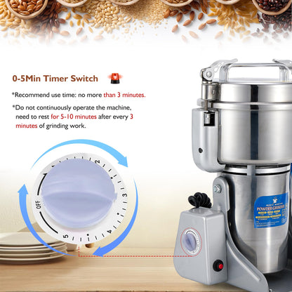 MAGIC MASTER 1000g Grain Mill, High Speed Electric Grinder, Stainless Steel Dry Grinder Machine For Flour, Wheat, Nut, Corn, Rice, Pepper, Herbs, Coffee Beans, Swing, 110V