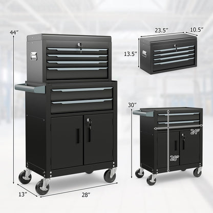 ERGOMASTER Large Rolling Tool-Chest with 6 Drawers Heavy Duty Tool-Cabinet on Wheels Lockable and Lock System for Garage Workshop(28 x 13 x 44”-Black)