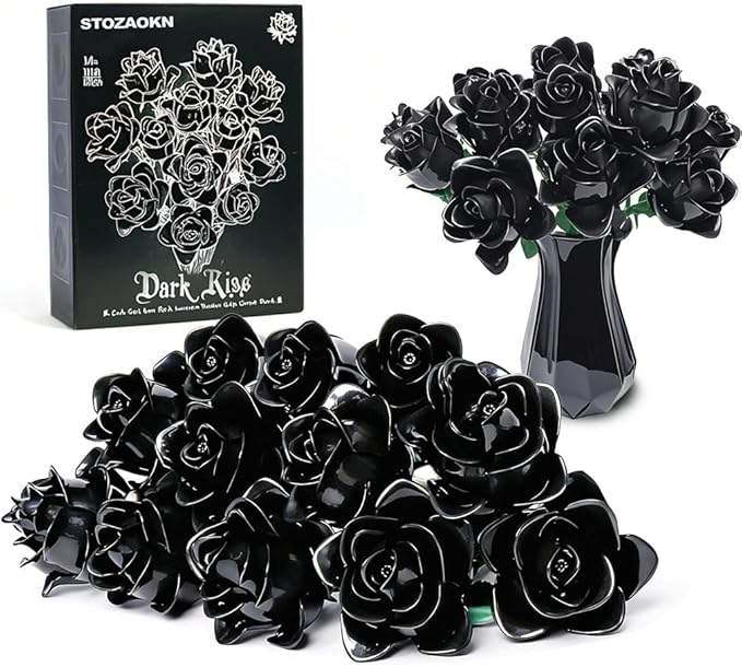 Black Roses Compatible with Lego Roses Bouquet Valentines Day Gifts for Her WomenGirlfriend Wife or Couples Gothic Decor Legi Flowers（No Vase）