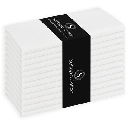 Softopia Cotton Cloth Napkin 100% Cotton Set of 12 Decorative Washable Table Napkins for Dining, Home, Wedding, Banquet - White (17"x17")