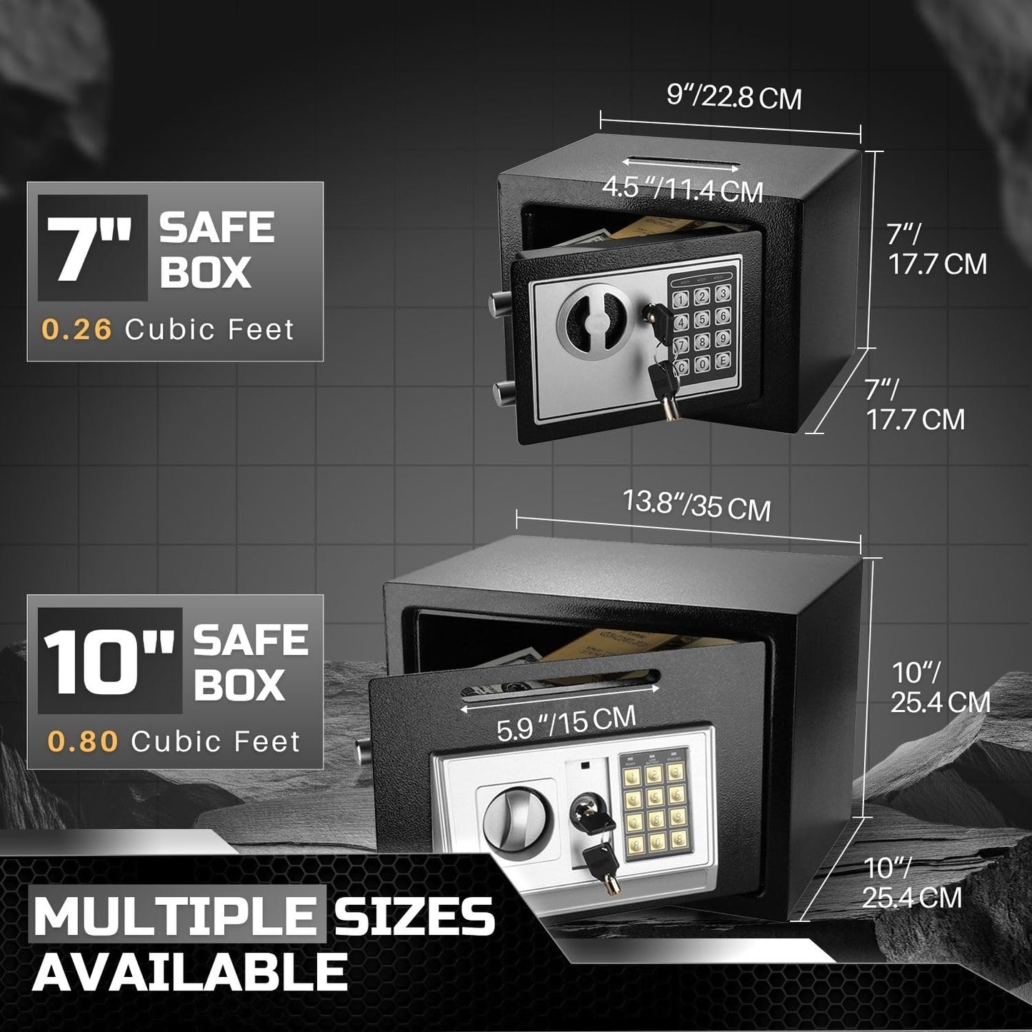 Flexzion Electronic Drop Safe Box with Digital Combination Lock - Cash Safe for Cabinets, Home & Office Security (9"x7"x7"), Black