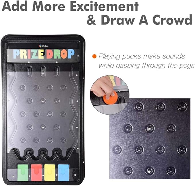 WinSpin Mini 25x14 Prize Drop Board &amp 41x25 Bean Bag Toss Game Foldable Stand with 8 Playing Pucks &amp 5 Bean Bags for Carnival Events