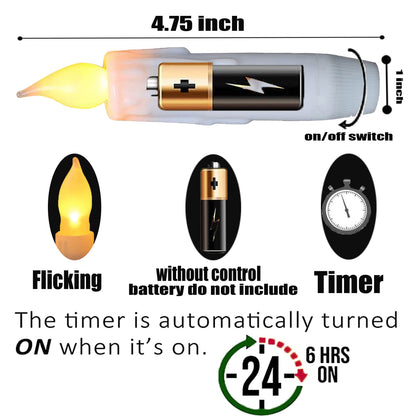 LINCOUNTRY.Short White Taper Candle Battery Operated Flameless Led Taper Candles with Timer,Primitive Small Candlesticks Flickering Flame,4.75Inch Christmas Halloween Decor
