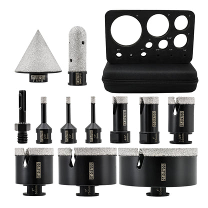 DT-DIATOOL Tile Hole Saw Kit Diamond Core Drill Bits Set 6/6/8/20/25/35/50/75/100mm & 4/5" Diamond Finger Bit with 2" Beveling Chamfer Bit and SDS Adapter for Tile Marble Granite