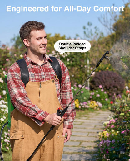 Taskstar Battery Powered Backpack Sprayer 4 Gallon,Two 2000mAh Batteries Electric Sprayer with 0-100 PSI Adjustable, 32" Wand, 6 Nozzles for Lawn Garden Weed Pest Control & Fertilizing