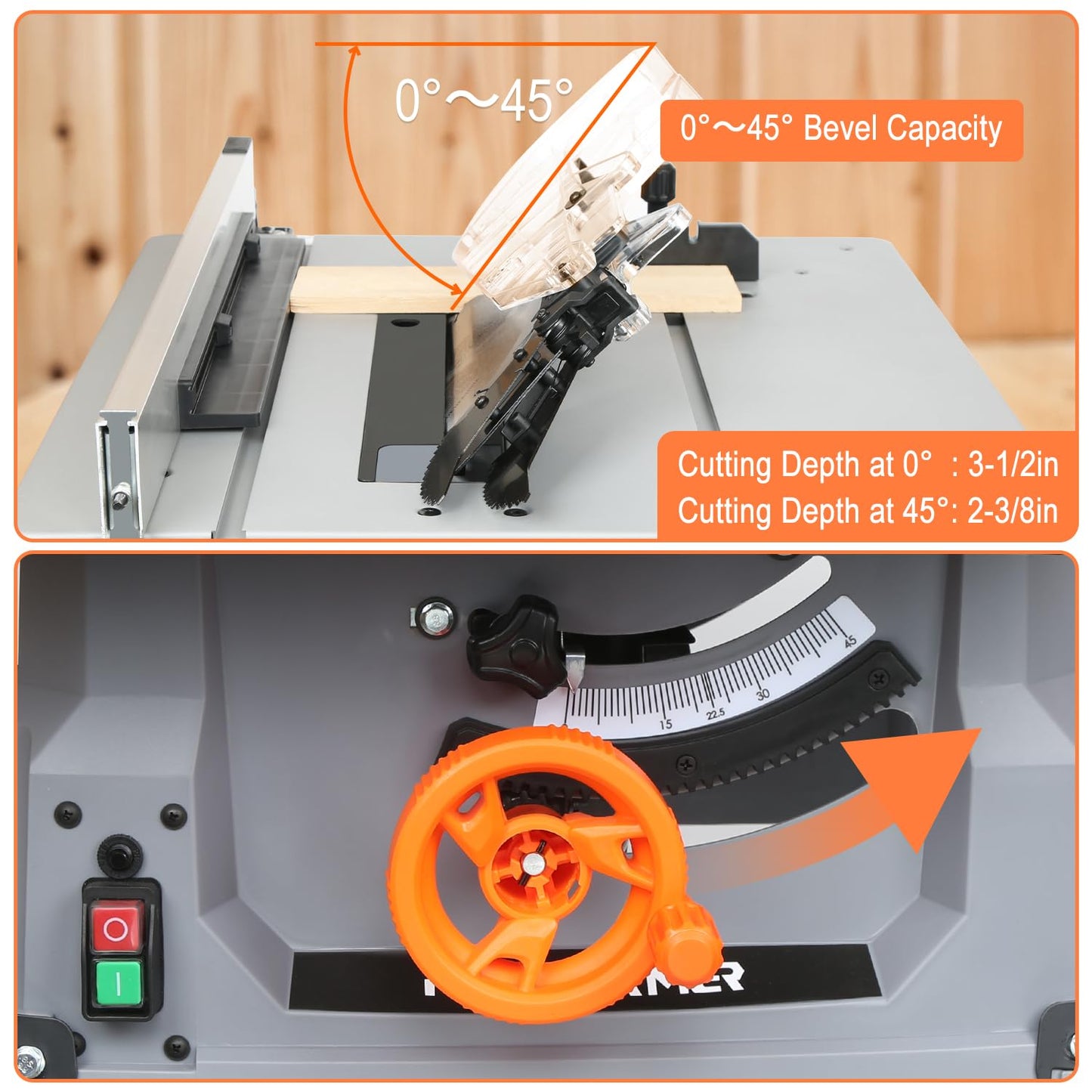 Prostormer 10 Inch Table Saw with Stand, 15A 5000RPM Portable Benchtop Saw, 45°Bevel Cutting Tabletop Saw for Woodworking