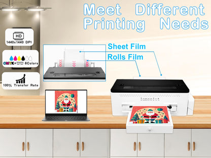 Lancelot A3 l1800 DTF Transfer Printing Machine with Roll Feeder, White Ink Circulation and Easy Operation,DTF Printer Bundle for Dark and Light Clothing (Printer+Oven+Laptop+consumable)