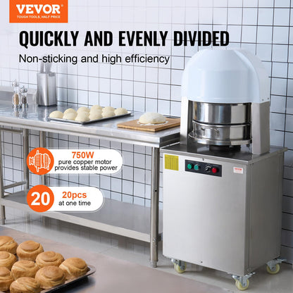 VEVOR Dough Divider,20PCS Electric Dough Divider Machine,2.12oz-9.17oz Equal Dough Press Dough Cutting with 304 SS Tray and Copper Motor Divider for Bakery,Restaurant,Commercial Food Preparation