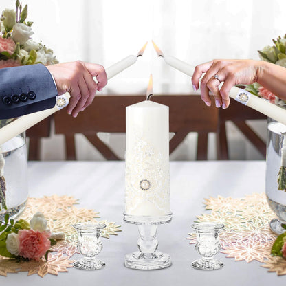 Unity Candles with Glass Candle Holder for Wedding Ceremony - Unity Candle Set Wedding Candles for Ceremony, Unity Ideas for Religious Anniversary Newlyweds Unity Candle Gifts