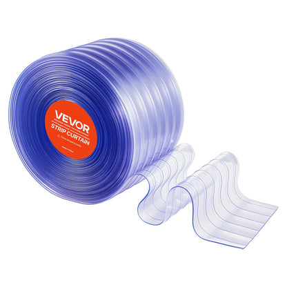 VEVOR Clear PVC Strip Curtain, 150 ft Length x 12 in Width, Ribbed Plastic Door Strip Bulk Roll, Walk in Freezer Cooler Curtain Strips for Doorways of Supermarket, Garage, Warehouse, Pet Animal House