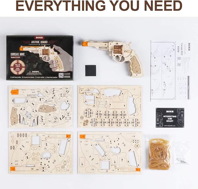 ROKR 3D Wooden Puzzle DIY Building Toys Mechanical Model - Multi-Player Game with Wood Targets &ampRubber Bands Gifts for Adults
