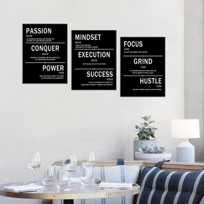 PSYYSP Mindset Execution Success Motivational Canvas Office 3 Piece Print Wall Art Inspirational Poster Painting Modern Inspiring Artwork for Bedroom Office Decoration Ready to Hang [36''W x 16''H]