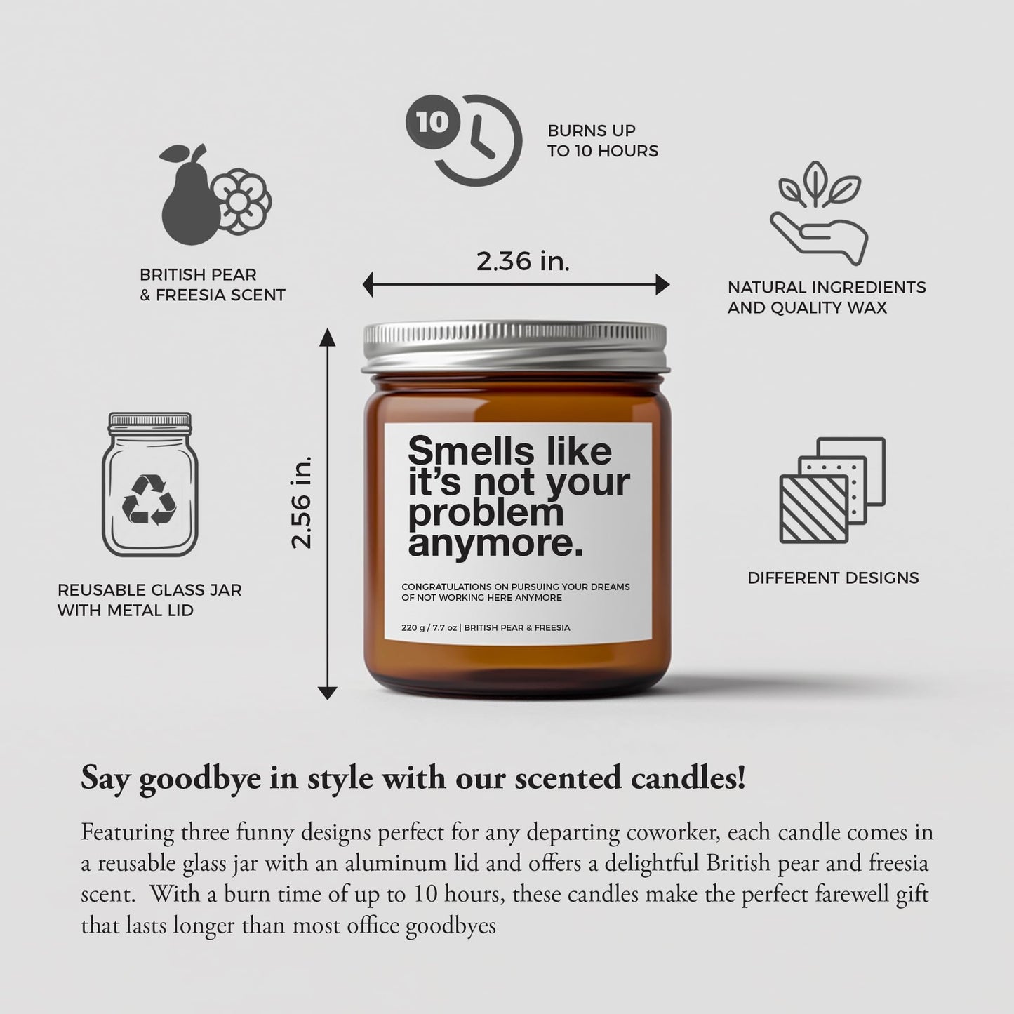 7.7oz Funny Candles for Coworkers by SIKO - British Pear & Freesia - Natural Soy Wax, Non-Toxic, Long-Lasting Aromatherapy Candle with Gift Card - Coworker Leaving Gifts - (Not Your Problem)