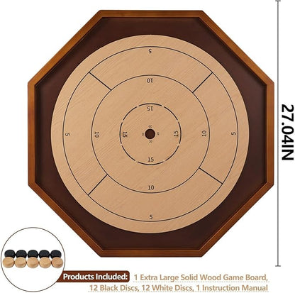 Crokinole Board Game - 27 inch Large Classic Board Game.Deluxe Tournament Crokinole Set with 24 Discs for Families and Friends