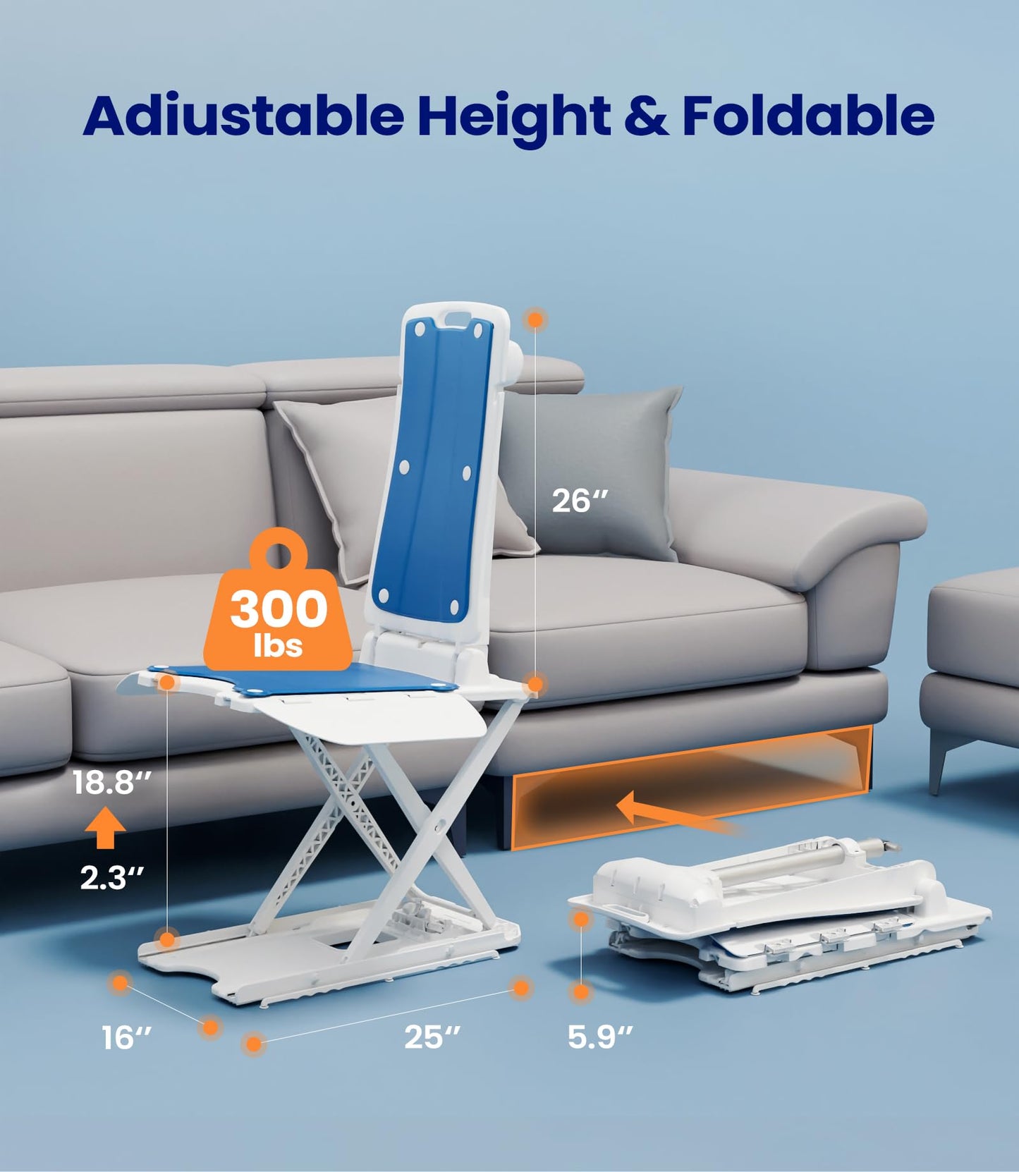 VOCIC Lightweight Electric Chair Lift, Lift Elderly from Floor, Remote Control Floor Lift, Fall Assist Devices, Item Weight 23 LBS, Support Up to 300 LBS, Waterproof Suction Cups, AX07