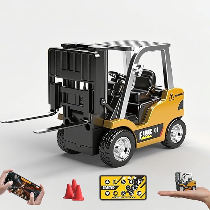 RC Forklift 1/64 Scale Remote Control Forklift Cranes 2.4Ghz Metal RC Truck with Hook &amp Metal Fork 2 Speed RC Construction Vehicle APP Control Toys for Adults Boys and Girls Gift