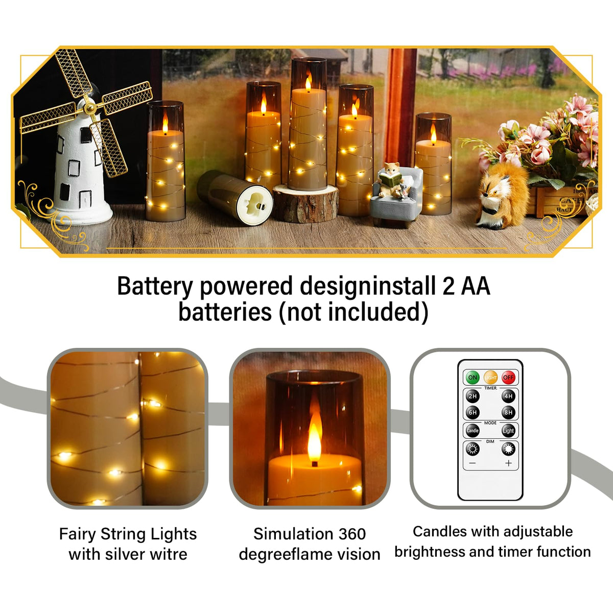 Flameless Candles with Embedded Star String, 12 Pcs Battery Operated LED Pillar Candles with Remote and Timer, Suitable for Home Decor, Party, Christmas & Wedding (Grey)
