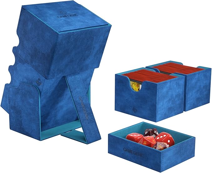 Stronghold 200+ XL Convertible Deck Box | Double-Sleeved Card Storage | Card Game Protector with Accessories Drawer | Nexofyber Surface | Holds up to 200 Cards | Blue | Made by Gamegenic (GGS20110ML)