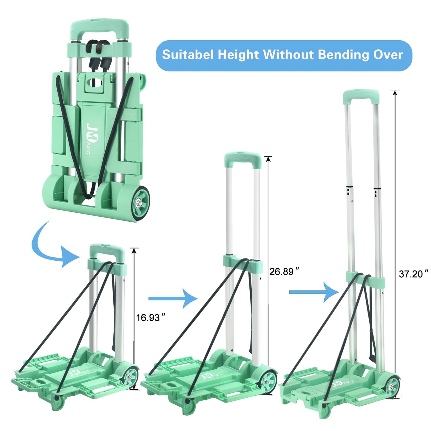 JMFOLD Folding Hand Truck 70 lbs，Small Dolly with 2 Wheels，Folding Luggage cart， Lightweight Aluminum Foldable Luggage Cart，for Airport,Travel,Moving and Office Use (Silver-Aluminum)