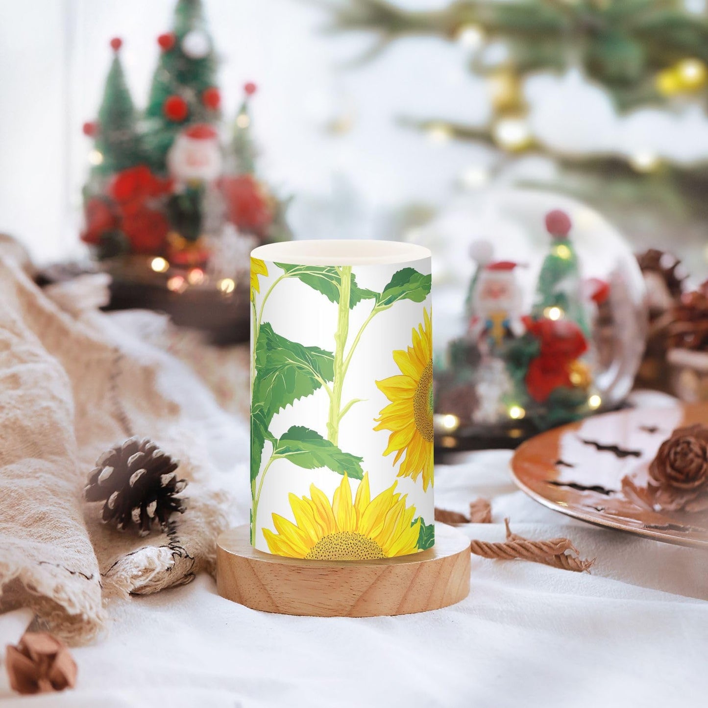 WEVIBOFU Painting Yellow Sunflowers Flickering Flameless Candles LED Battery Operated with Remote Timer Pillar Candles for Home Birthday Wedding Christmas Decor, Set of 2