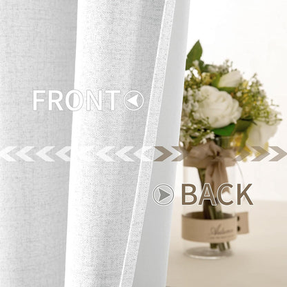 MIULEE 100% Blackout Linen Textured Curtains - Solid Thermal Insulated Bright White | 52 x 108 Inch (2 Panels) for Luxury Bedroom Decor