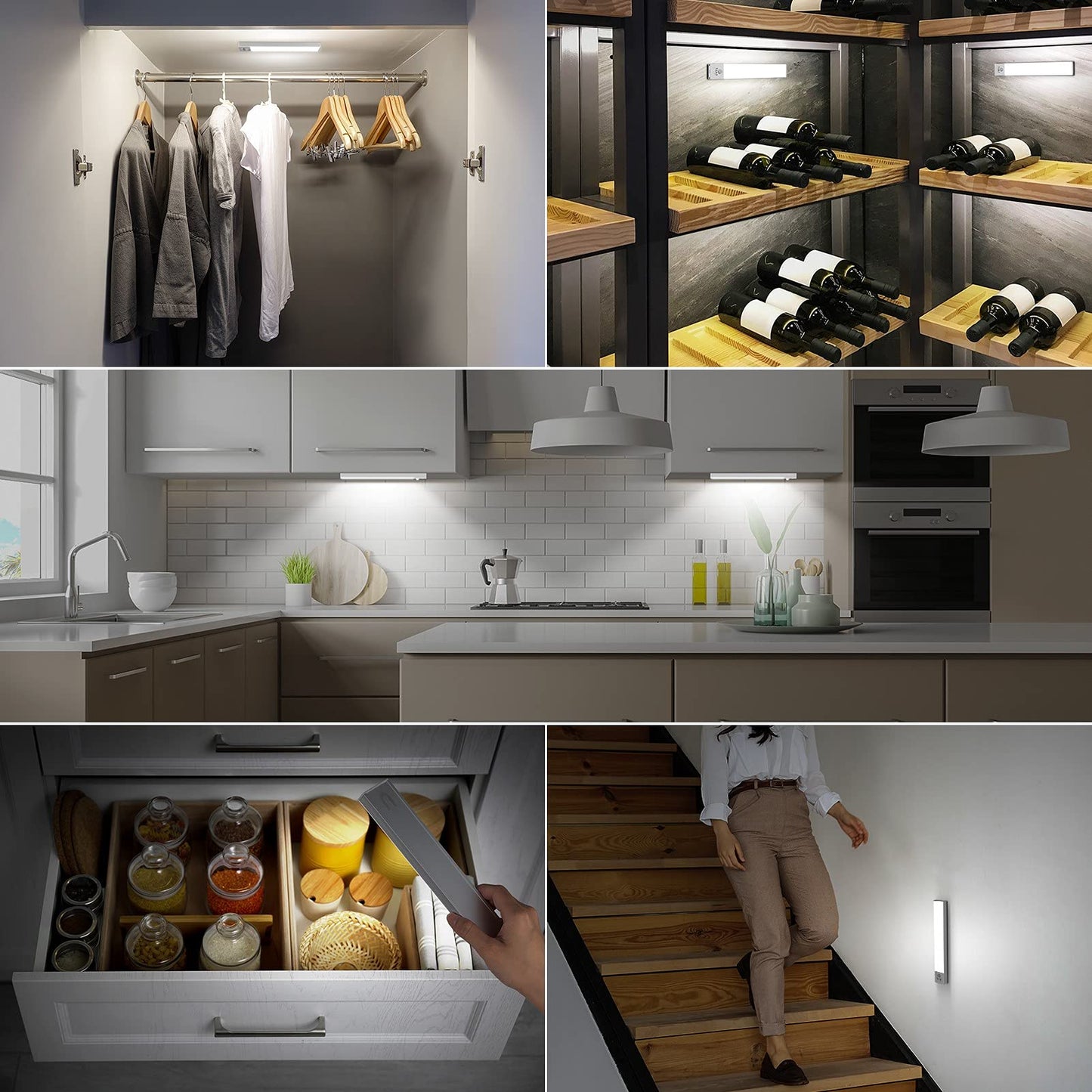 BLS LED Closet Light, 36-Led Motion Sensor Under Cupboard Lights, Large 1500mAh LED Rechargeable Battery Powered Lights, Wardrobe Light, Stick on Lights Wireless Closet Light, 2 Sensor Modes (3 Pack)