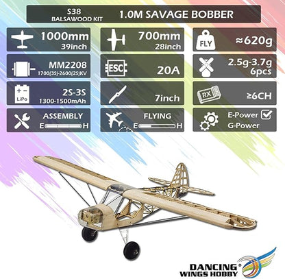 Dancing Wings Hobby S38 Savage Bobber 1000mm Wingspan Balsa Wood Airplane KIT/KIT+Power Combo - KIT Black