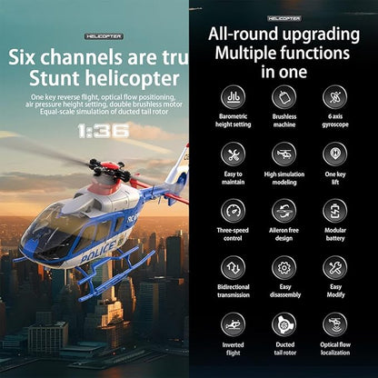 RC ERA C123 EC135 6CH RC Helicopter 1/36 Scale Military Aircraft Single-Rotor Gyroscopic Stabilization with Altitude Hold/One-Key Take Off for Beginners &amp Adults -RTF/2 Battery