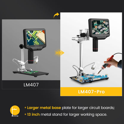 LINKMICRO LM407 Pro HDMI Digital Microscope for Soldering with 13'' Boom Arm Stand, UHD 2160P Video, Electronic Microscope Camera with 7 inch Screen for Adults Repair PCB, 270X, UV Filter