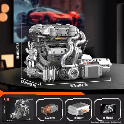 Mould King 10201 W16 Engine Model Kit - Build Your Own Cars 4-Speed Transmission Engine that Works - DIY STEM Project for 14+ Teens Hobby Building Blocks Kit for Adults(2024 Pcs)