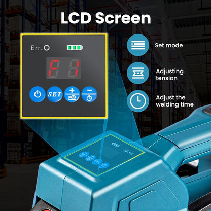 GROWNEER Electric Strapping Machine with LCD Screen, Automatic Portable Strapping Tool for 0.51"-0.63" PP PET Straps, 2 x 4000mAh Batteries, Digital Display Tensioner for Packaging Boxes and Pallets