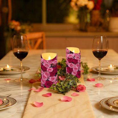 ALAZA Hot Pink Roses Flickering Flameless Candles Battery Operated with Remote Timer,Tea Light Candles LED Pillar Votive Set of 2 for Outdoor Indoor Decorations 3" x5.9"
