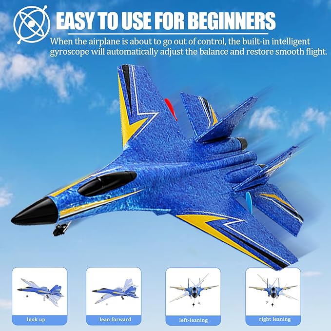 RC Planes for KidsRemote Control Airplanes Toys for Boys Girls2CH Outdoor Foam RC Glider Fighter Jet for Teen and Adults Hobby Blue