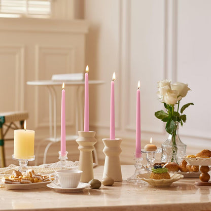 Pickood 12-Inch Tall Dripless Taper Candles Set of 4 - Pink Tapered Candles, Perfect for Spring - Smokeless, Unscented, Long Burning - Hand Poured, Colored Tall Candlesticks - Light Pink