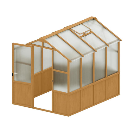 GDFStudio 6x8 FT Wooden Greenhouse for Outdoors, Walk-in Green House Kit with 6mm Polycarbonate Panels, Lockable Door, Adjustable Roof Vents, Outdoor Greenhouses for Garden Backyard Patio Lawn, Wood