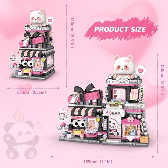 Street View Gift Shop Mini Building Blocks MOC Creative Building Toys Cute Panda Animals Building Set for Girls 6-12 Simulation Architecture Construction Toy Gift Idea for Kids Adults (938 PCS)