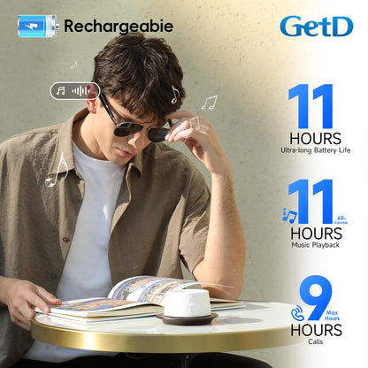 GetD AI Smart Glasses for Men Women with Classic Aviator, Nylon Polarized Bluetooth Sunglasses, Smart Sunglasses with ChatGPT AI Translation with for 145 Languages