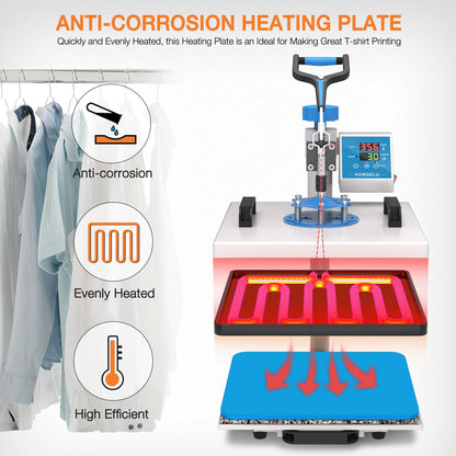 Horgelu 5 in 1 Heat Press Machine 15x15 Inch Heat Transfer Machine 360-Degree Swing Away Multifunction Digital Sublimation Combo Heat Press for T Shirt Mug Hat Plate for Commercial Home 110V